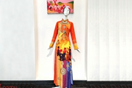  Vietnamese long dress printed with gongs-Style 1